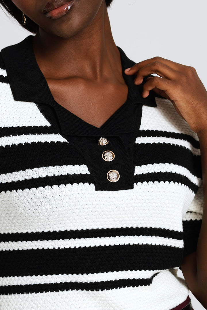 Striped Monochrome Golfer - Cream/Black