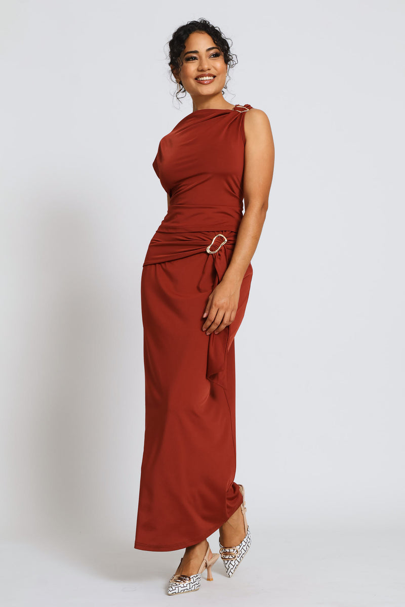 Slinky Bow Midi Wrap Skirt - Copper