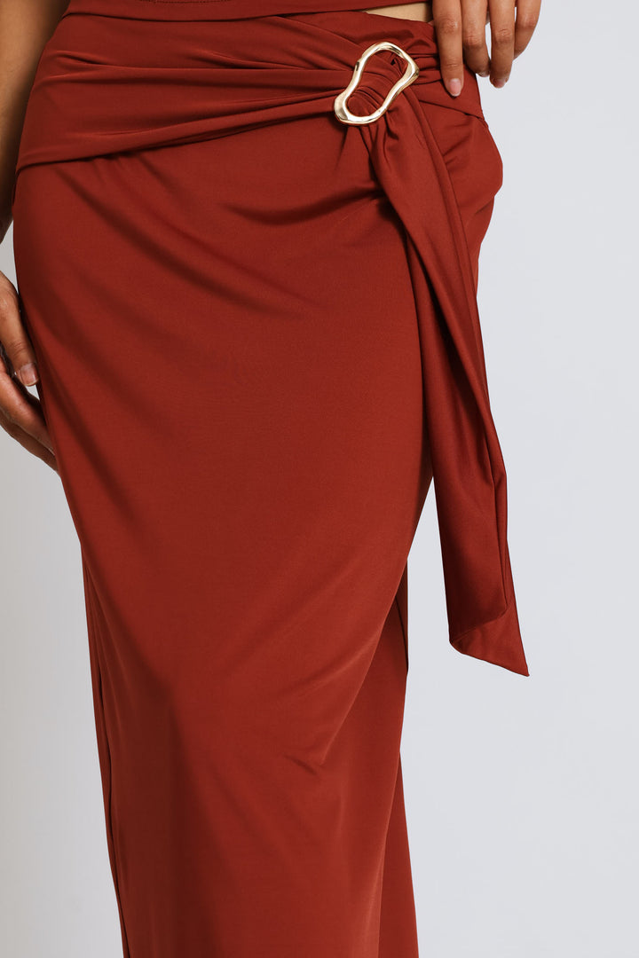 Slinky Bow Midi Wrap Skirt - Copper