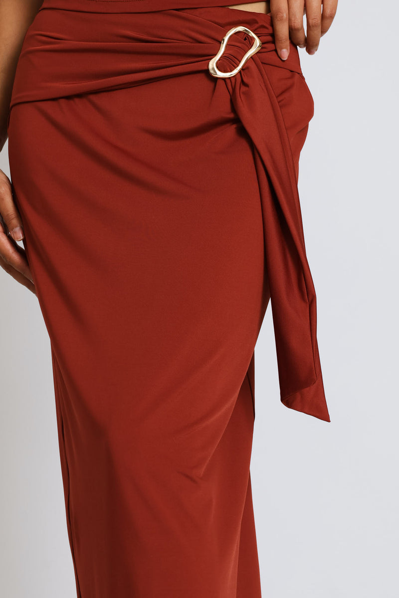 Slinky Bow Midi Wrap Skirt - Copper