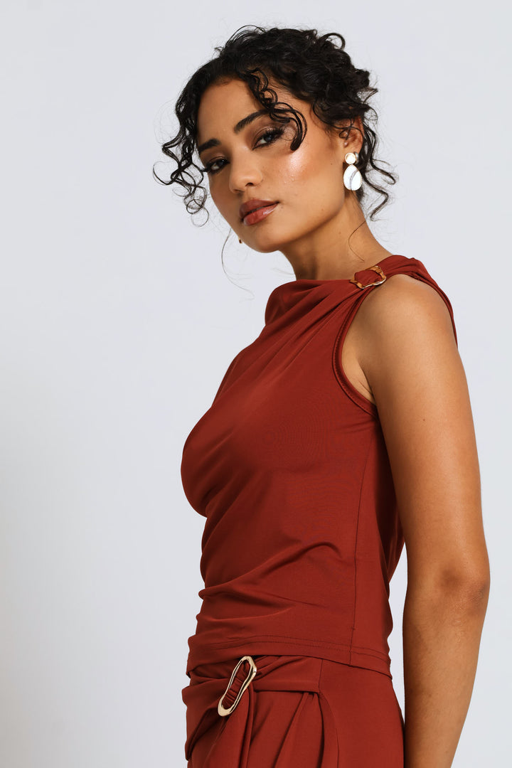 Shoulder Trim Slinky Tank Top - Copper