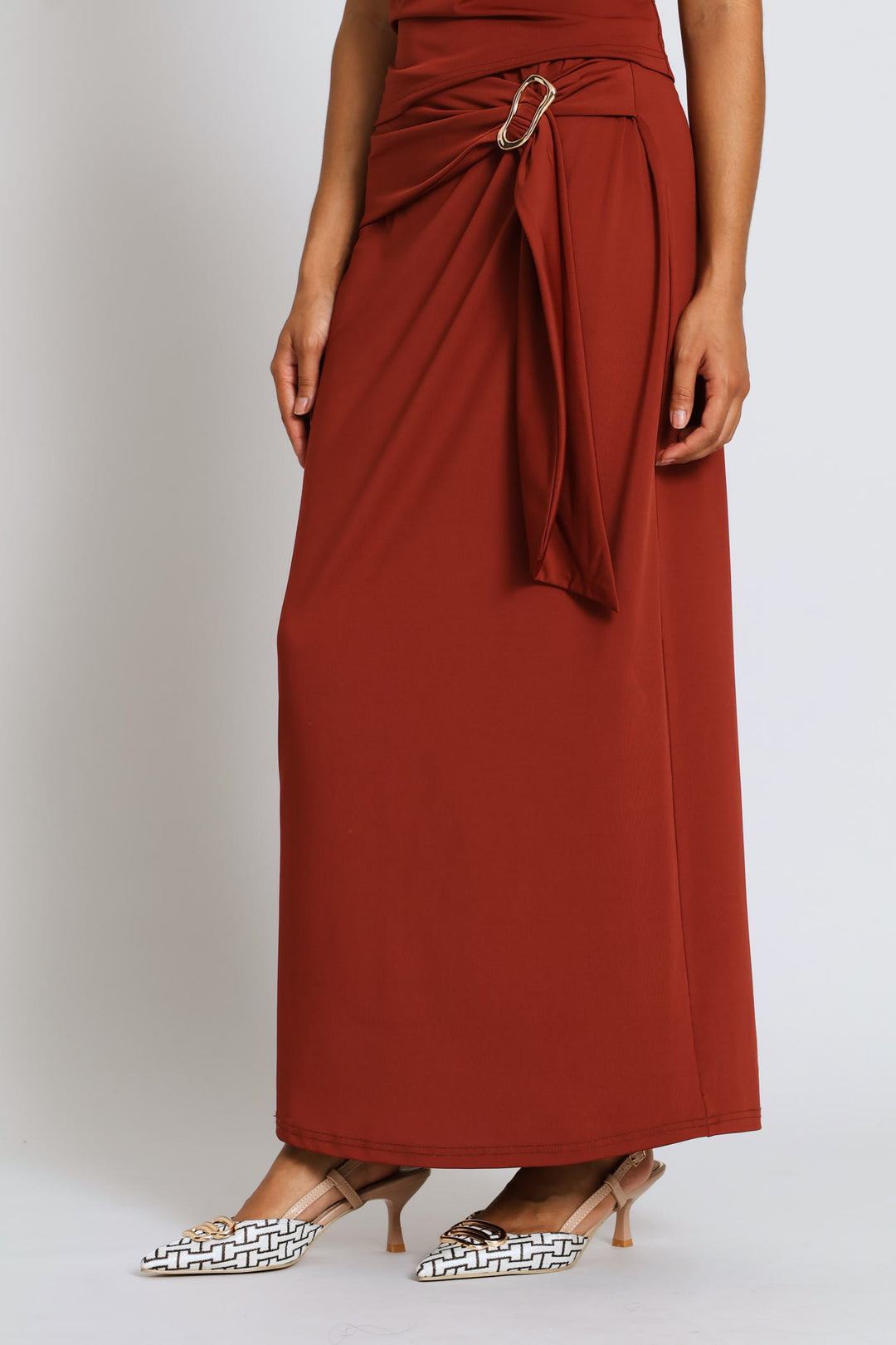 Slinky Bow Midi Wrap Skirt - Copper