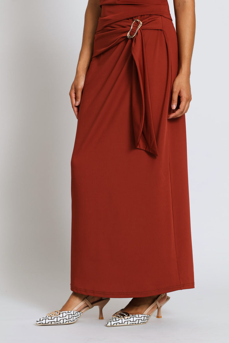 Slinky Bow Midi Wrap Skirt - Copper