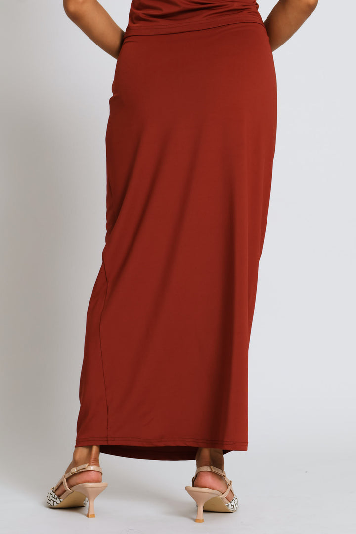 Slinky Bow Midi Wrap Skirt - Copper