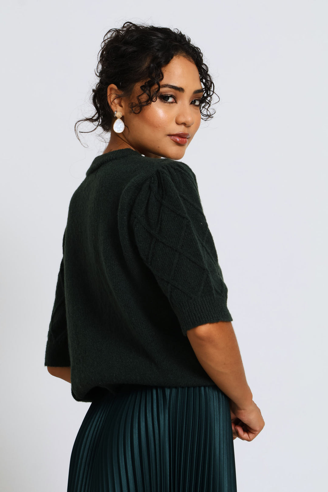 Diamante Detail Pullover - Bottle Green