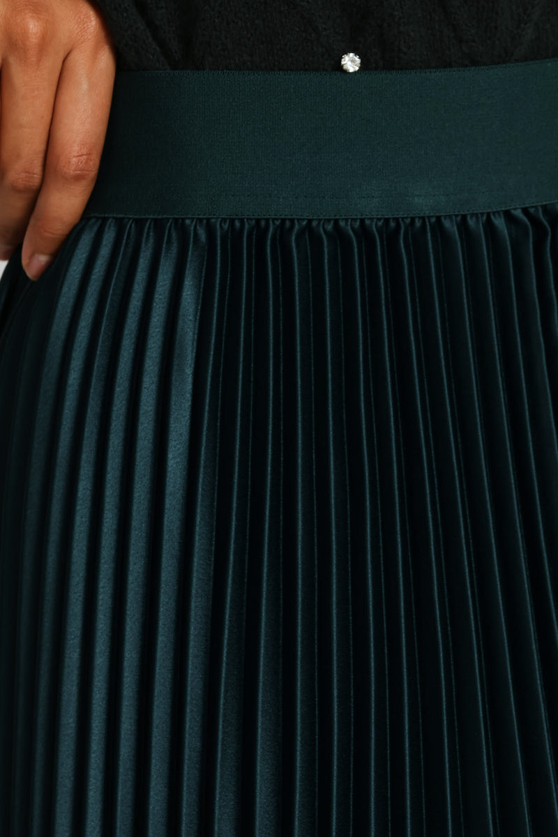 Pleated Satin Maxi Skirt - Hunter Green