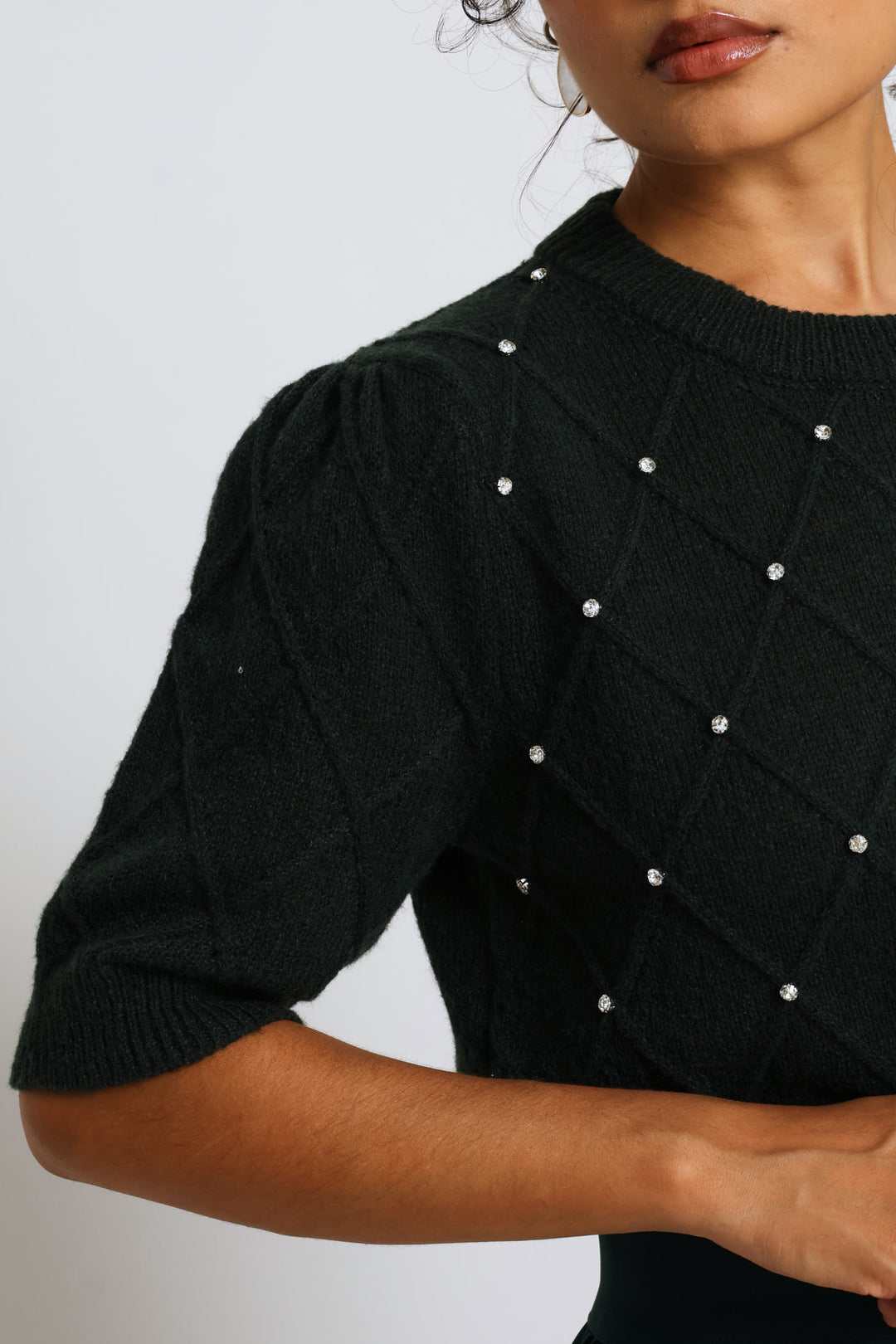 Diamante Detail Pullover - Bottle Green