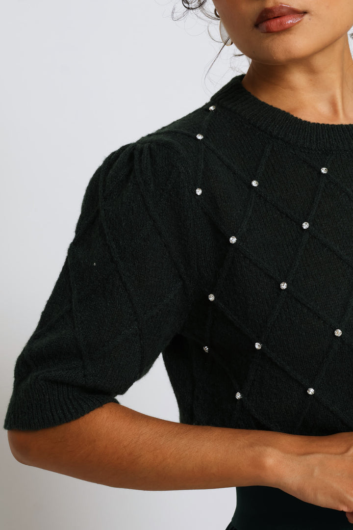 Diamante Detail Pullover - Bottle Green