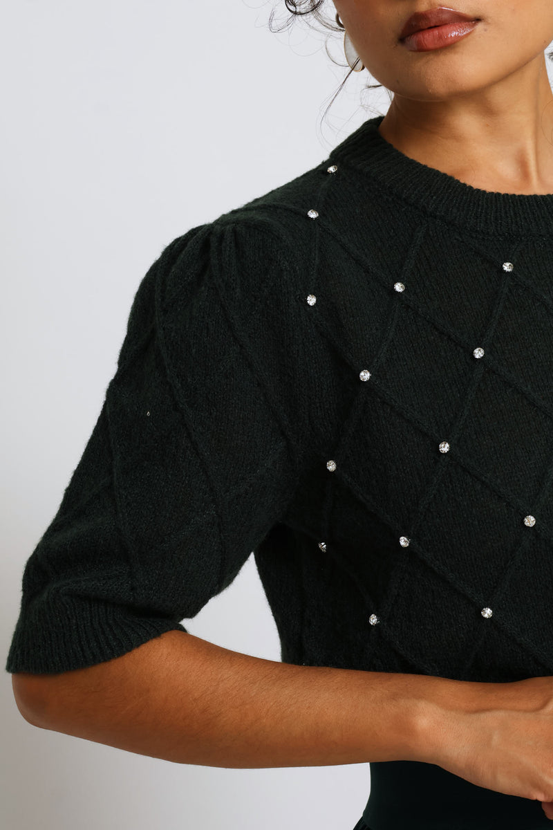 Diamante Detail Pullover - Bottle Green