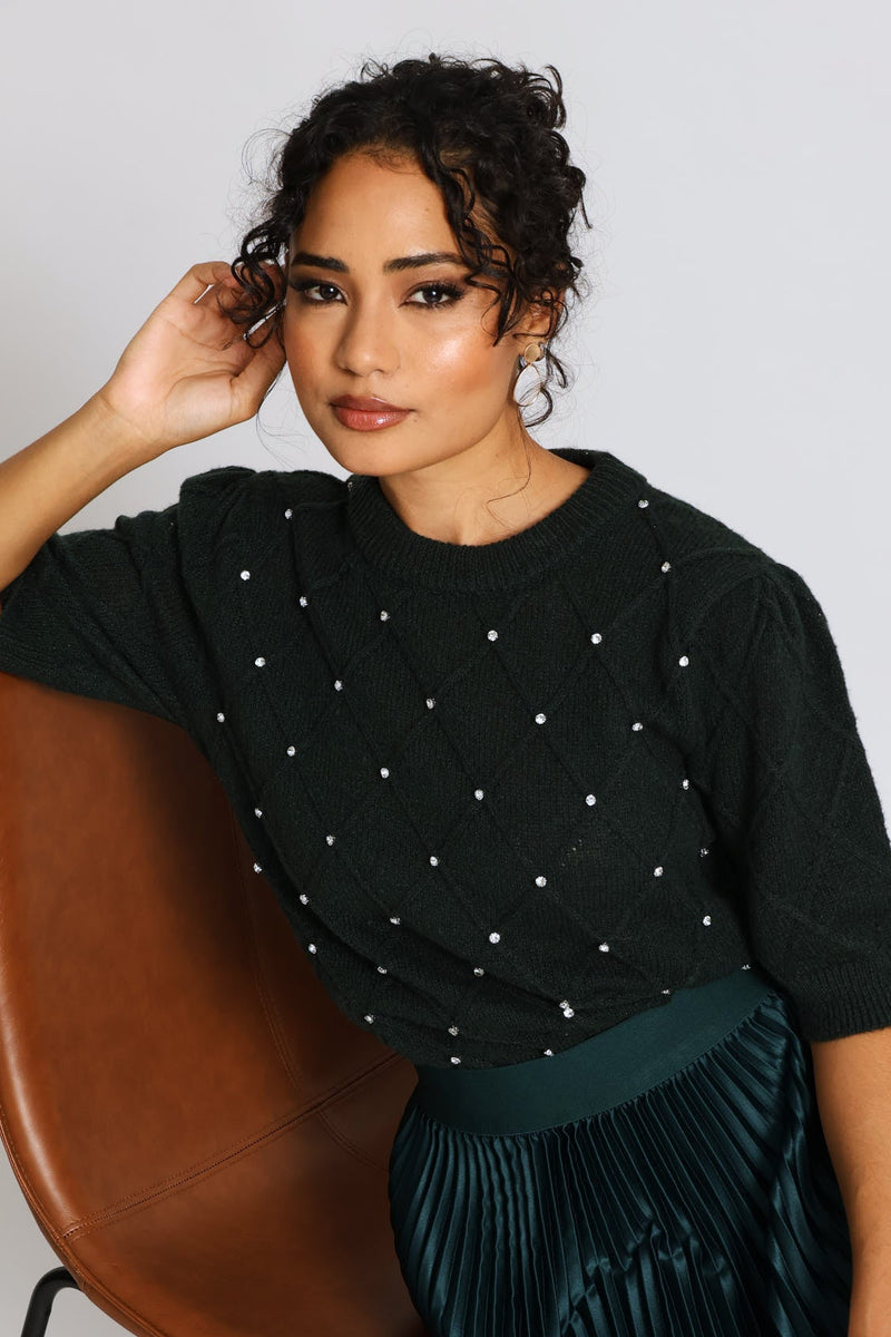 Diamante Detail Pullover - Bottle Green