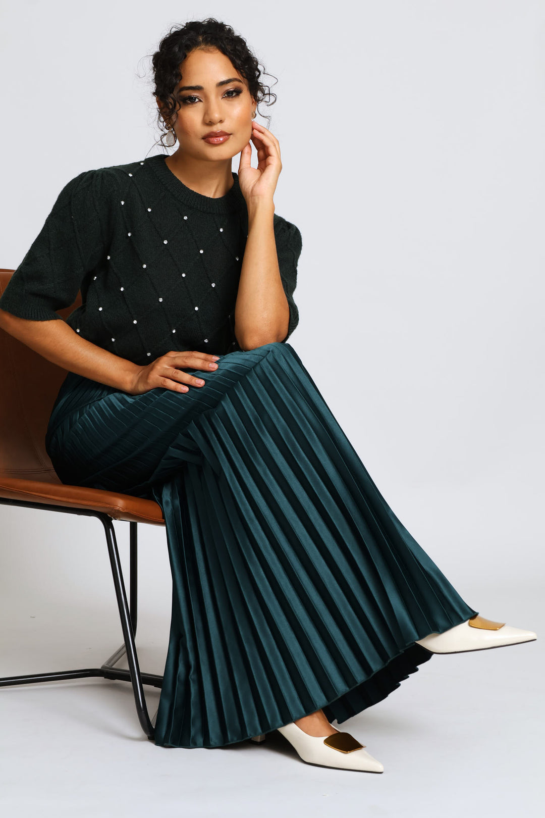 Pleated Satin Maxi Skirt - Hunter Green