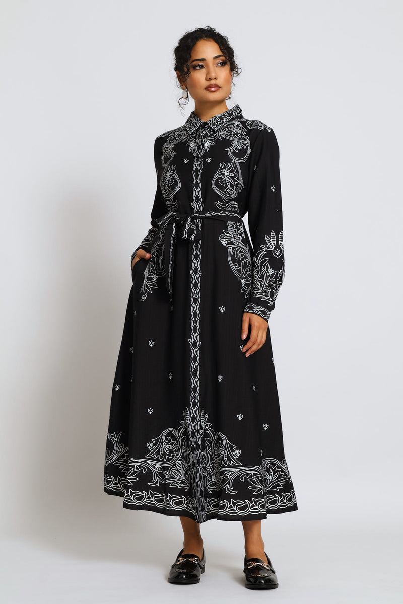 Button Through Maxi Dress - Black