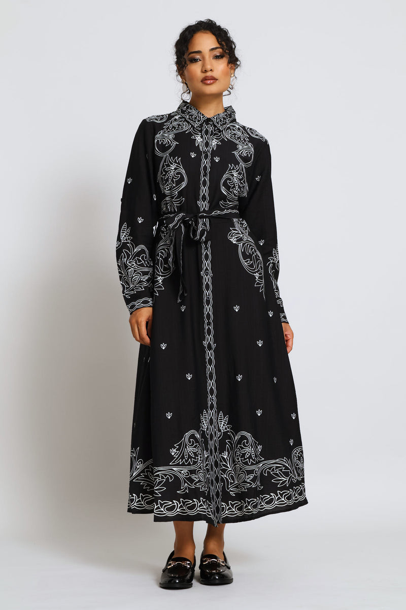Button Through Maxi Dress - Black