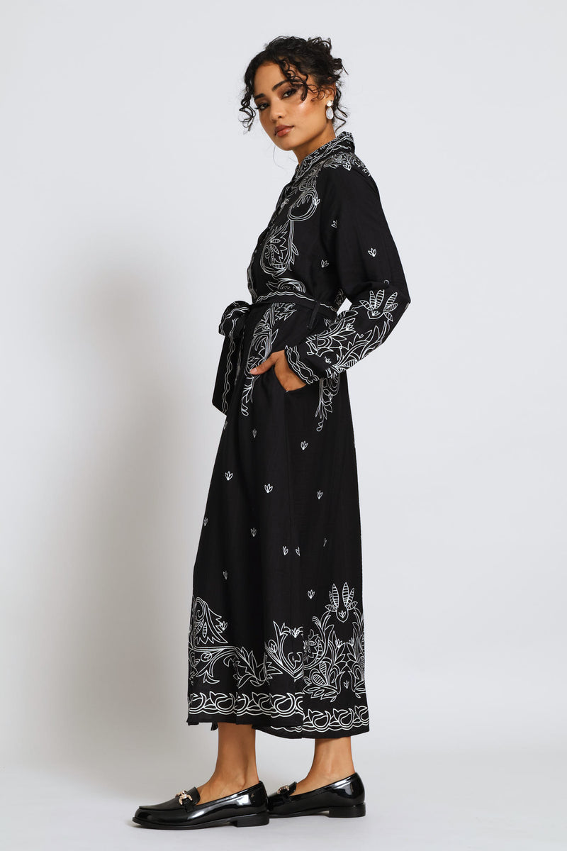 Button Through Maxi Dress - Black