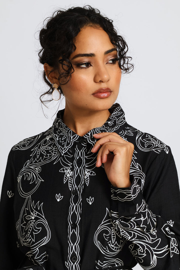 Button Through Maxi Dress - Black