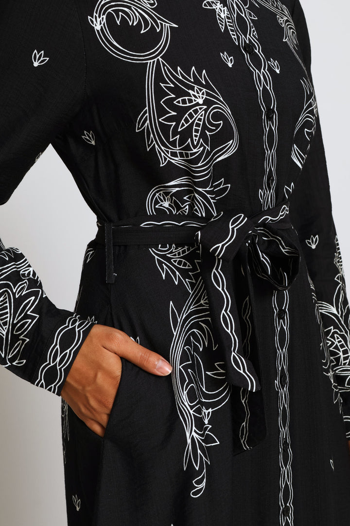 Button Through Maxi Dress - Black