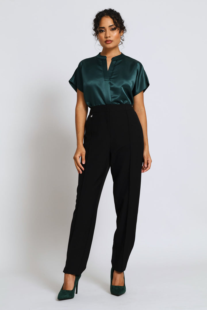 Mandarin Collar Blouse - Bottle Green