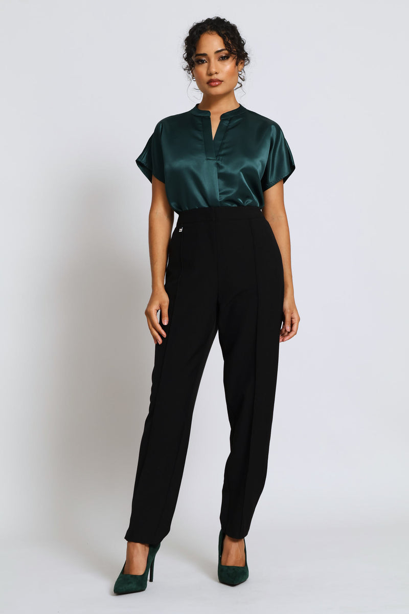 Mandarin Collar Blouse - Bottle Green