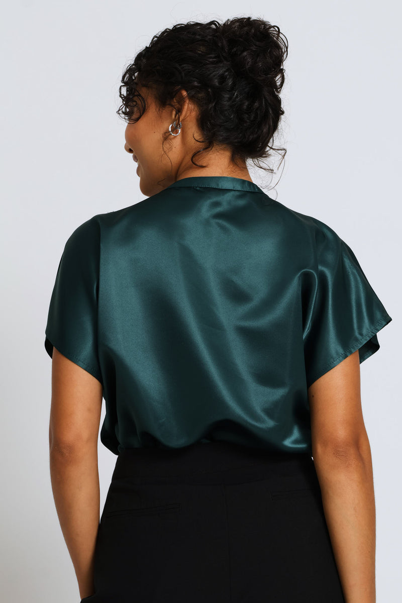 Mandarin Collar Blouse - Bottle Green