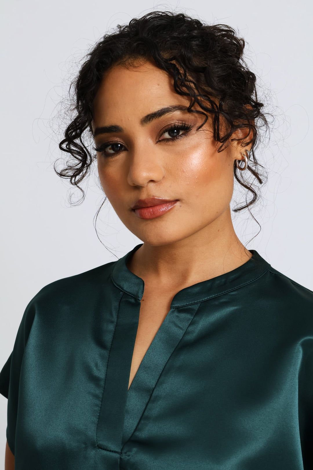 Mandarin Collar Blouse - Bottle Green