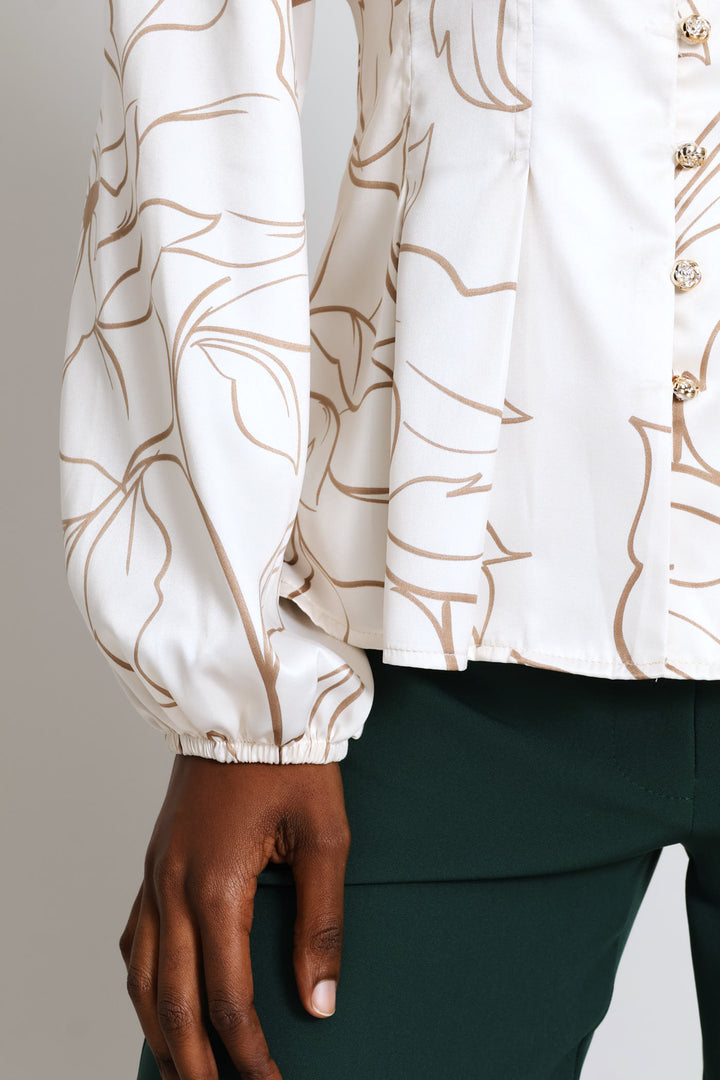 V-Neck Pintuck Waisted Blouse - Cream
