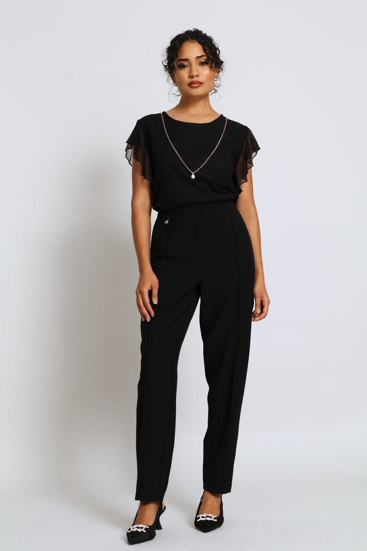 Flutter Sleeve Mesh Blouse - Black
