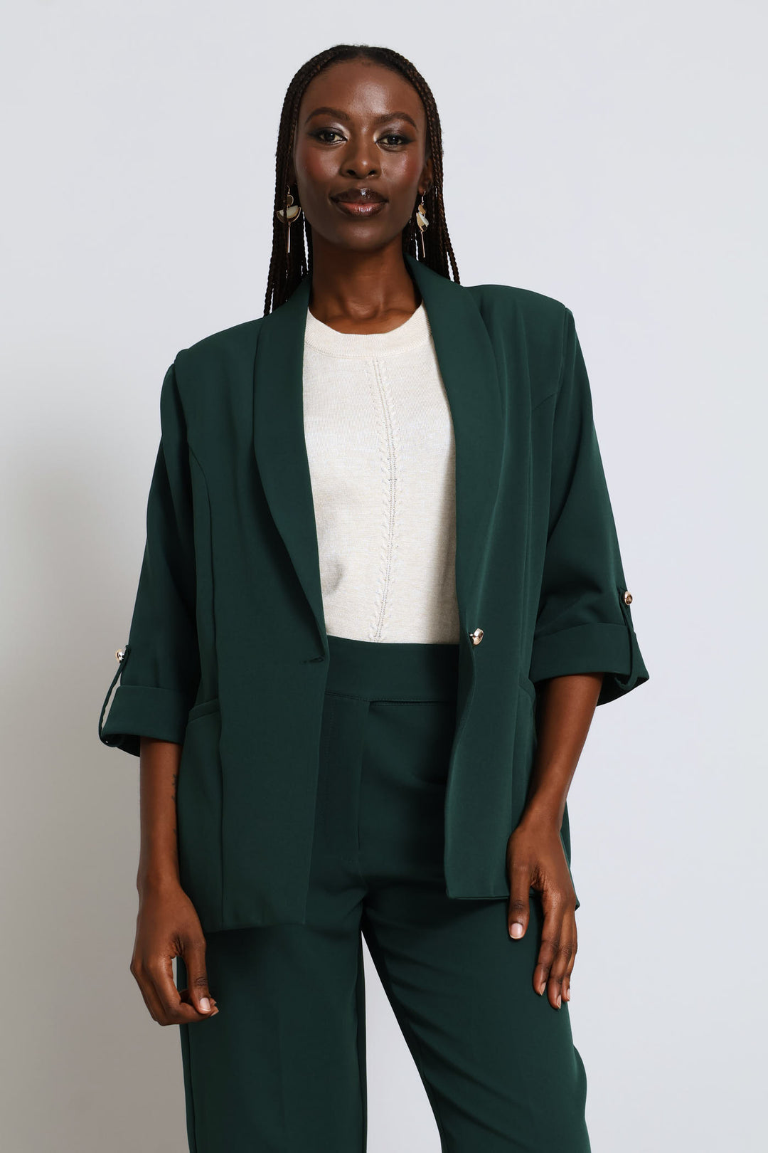 Turn Up Notch Hem Blazer - Bottle Green