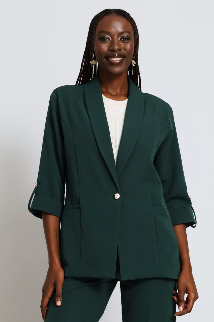 Turn Up Notch Hem Blazer - Bottle Green