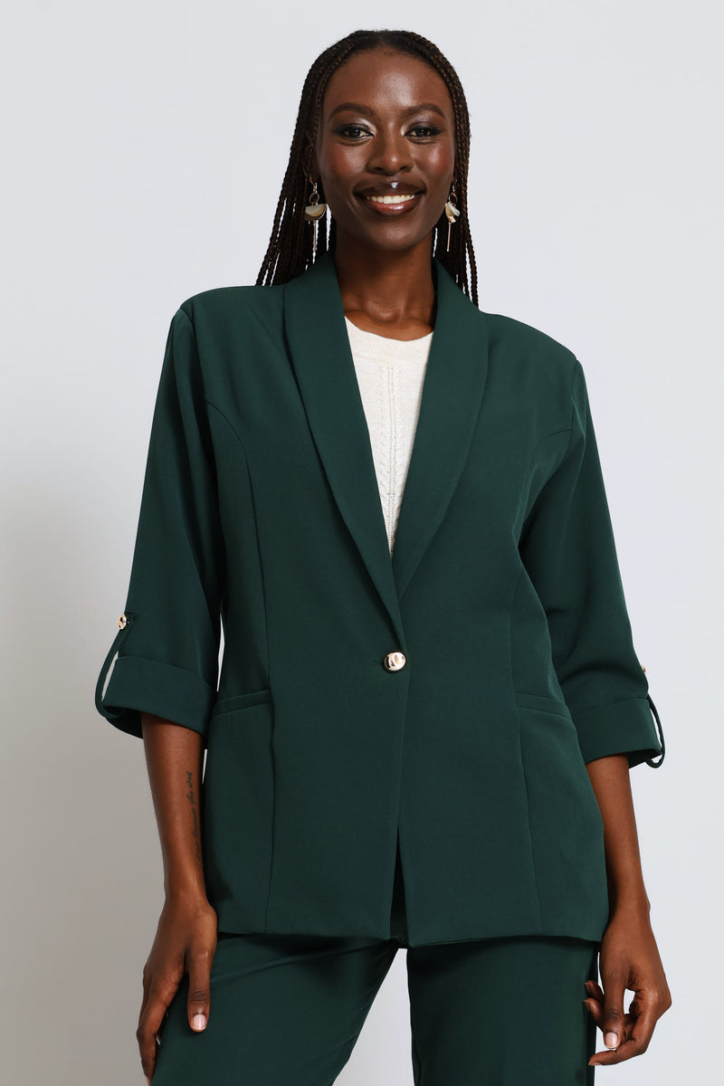 Turn Up Notch Hem Blazer - Bottle Green