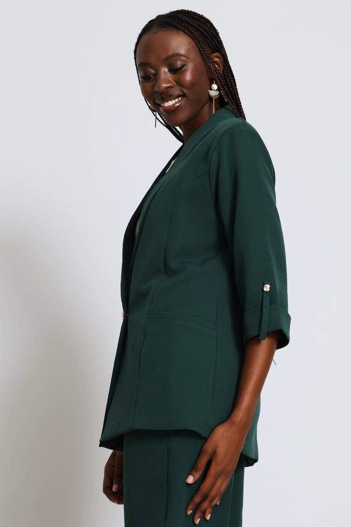 Turn Up Notch Hem Blazer - Bottle Green