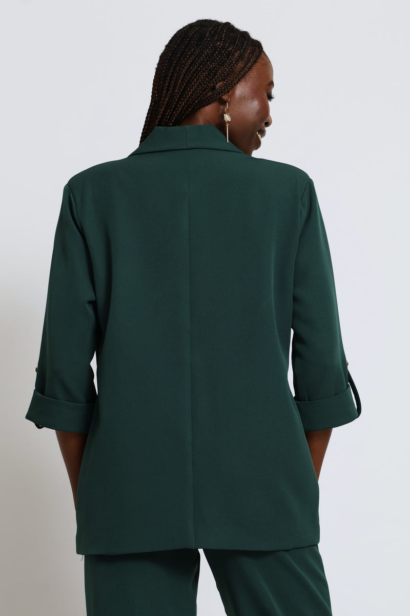 Turn Up Notch Hem Blazer - Bottle Green