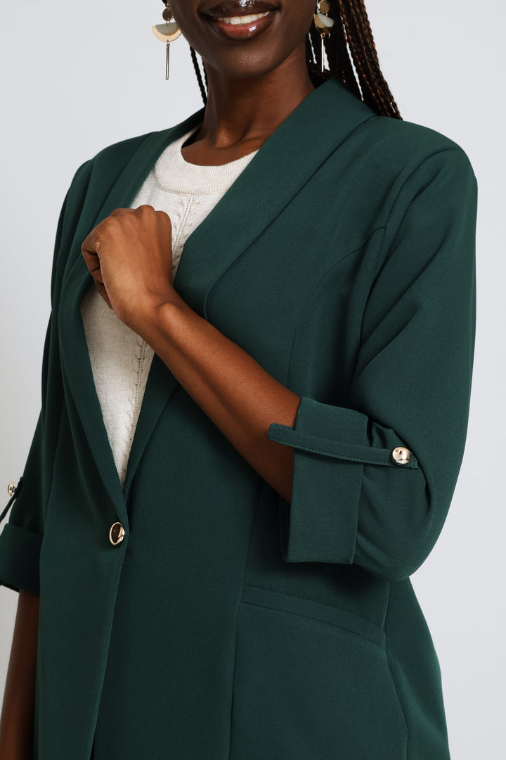 Turn Up Notch Hem Blazer - Bottle Green