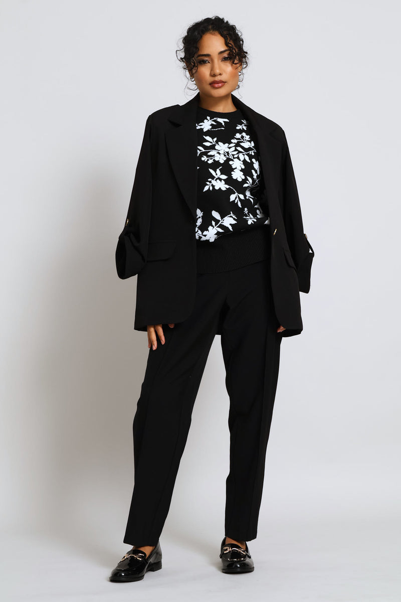 Floral K/Wear Pullover - Black/White