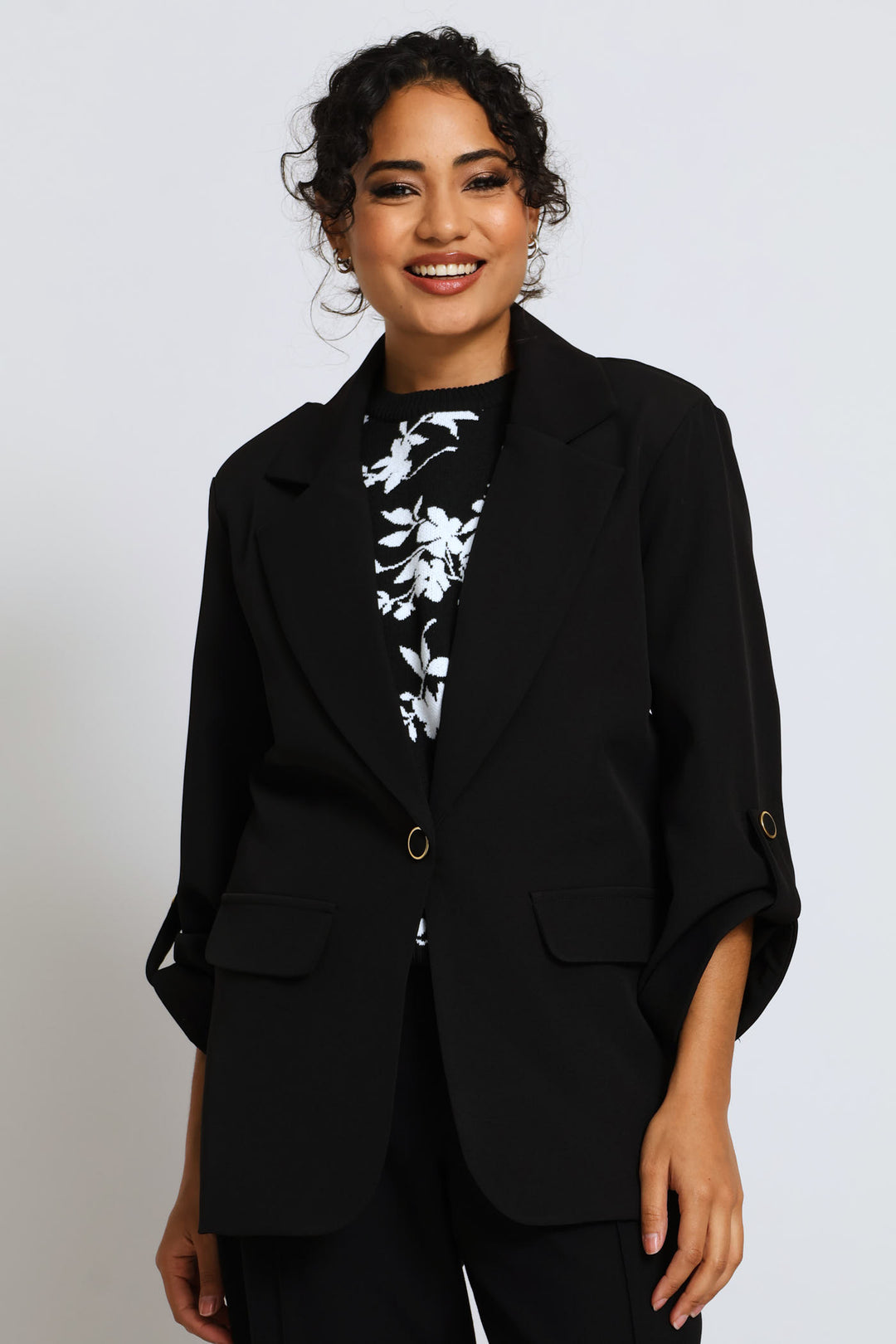 Turn Up Tab Blazer - Black