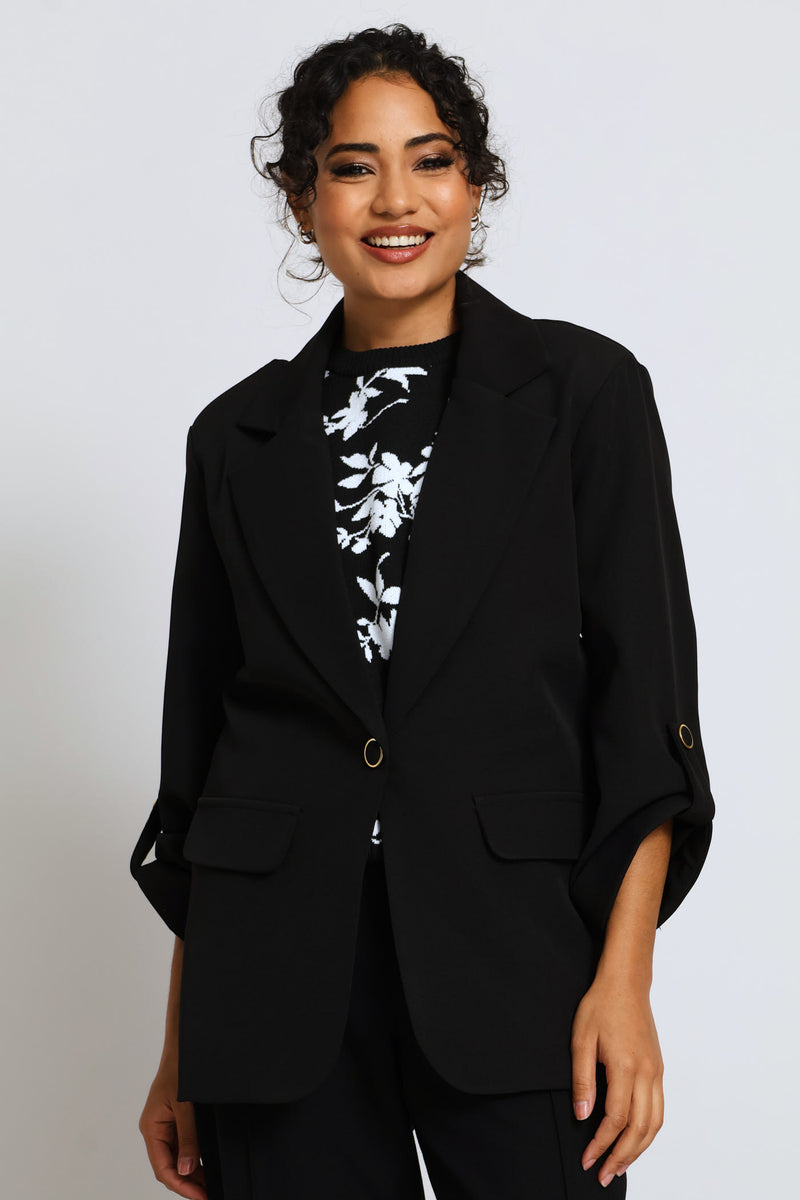 Turn Up Tab Blazer - Black