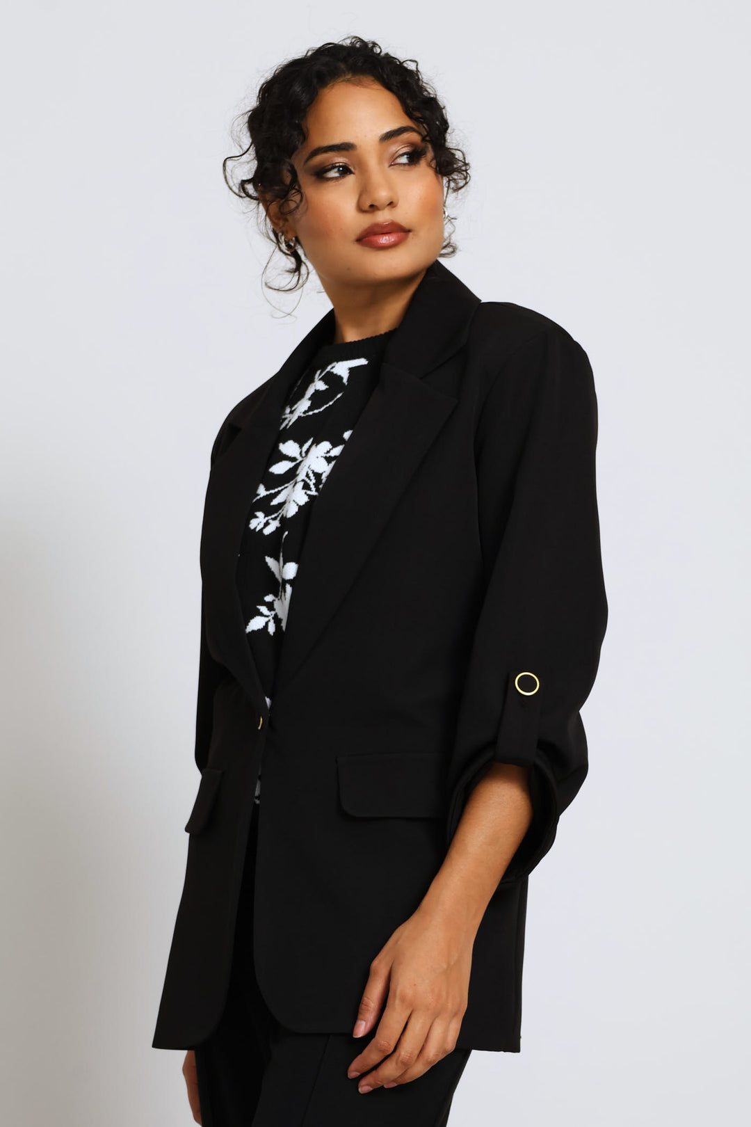 Turn Up Tab Blazer - Black