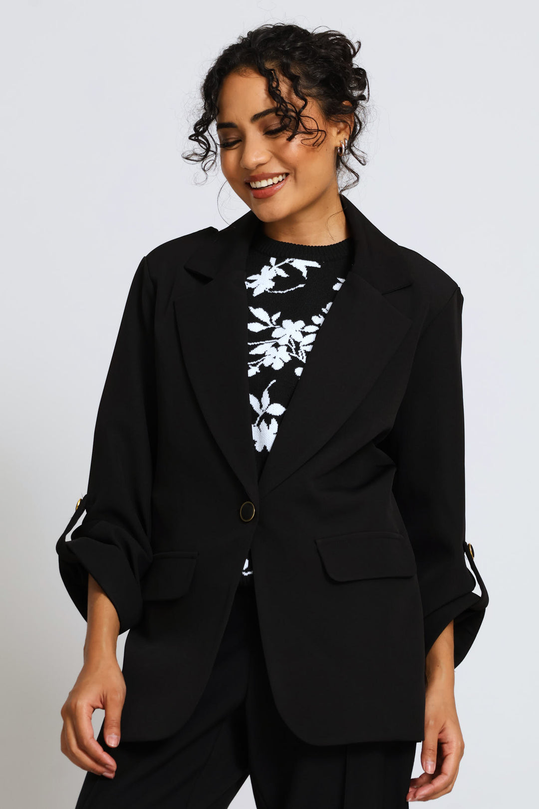 Turn Up Tab Blazer - Black
