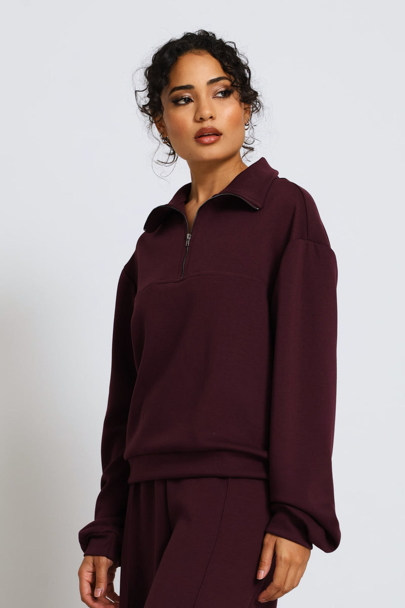Plush Quarter Zip Pullover - Burgundy