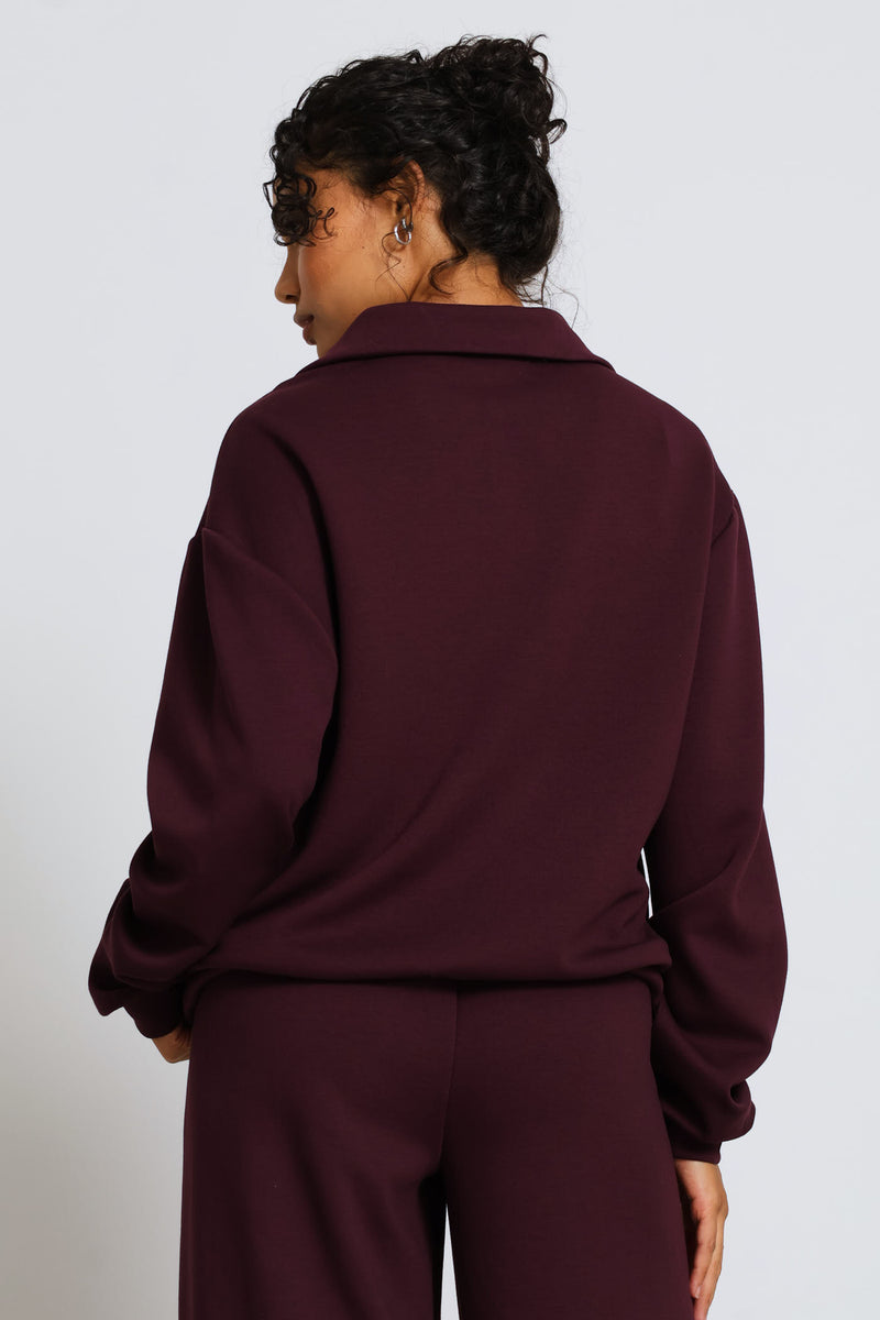 Plush Quarter Zip Pullover - Burgundy