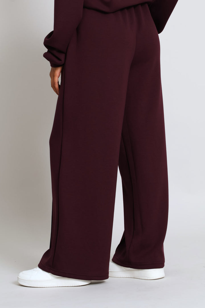 Plush Pintuck Wide Leg Pants - Burgundy
