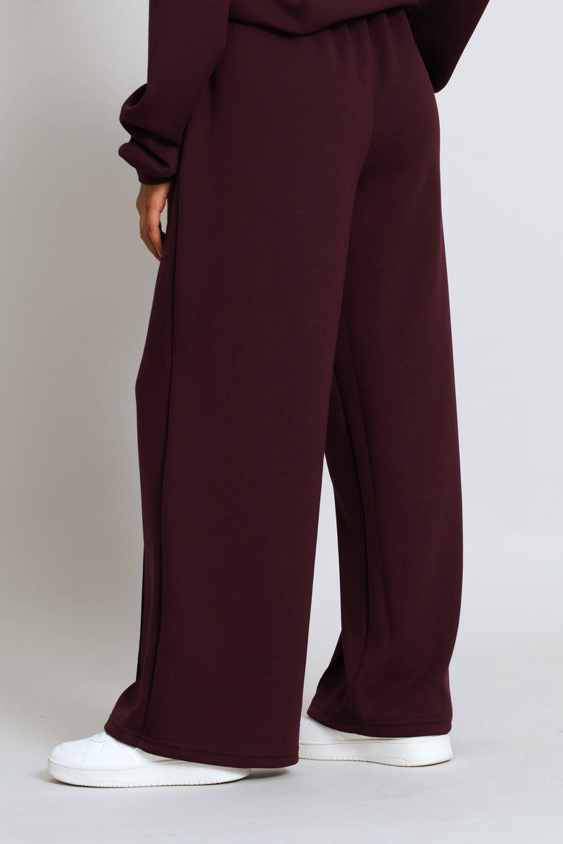 Plush Pintuck Wide Leg Pants - Burgundy
