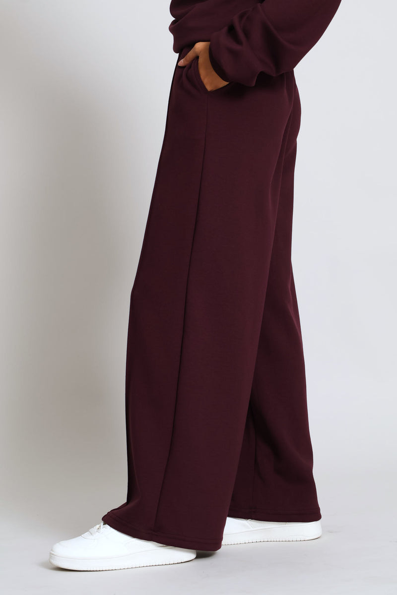 Plush Pintuck Wide Leg Pants - Burgundy