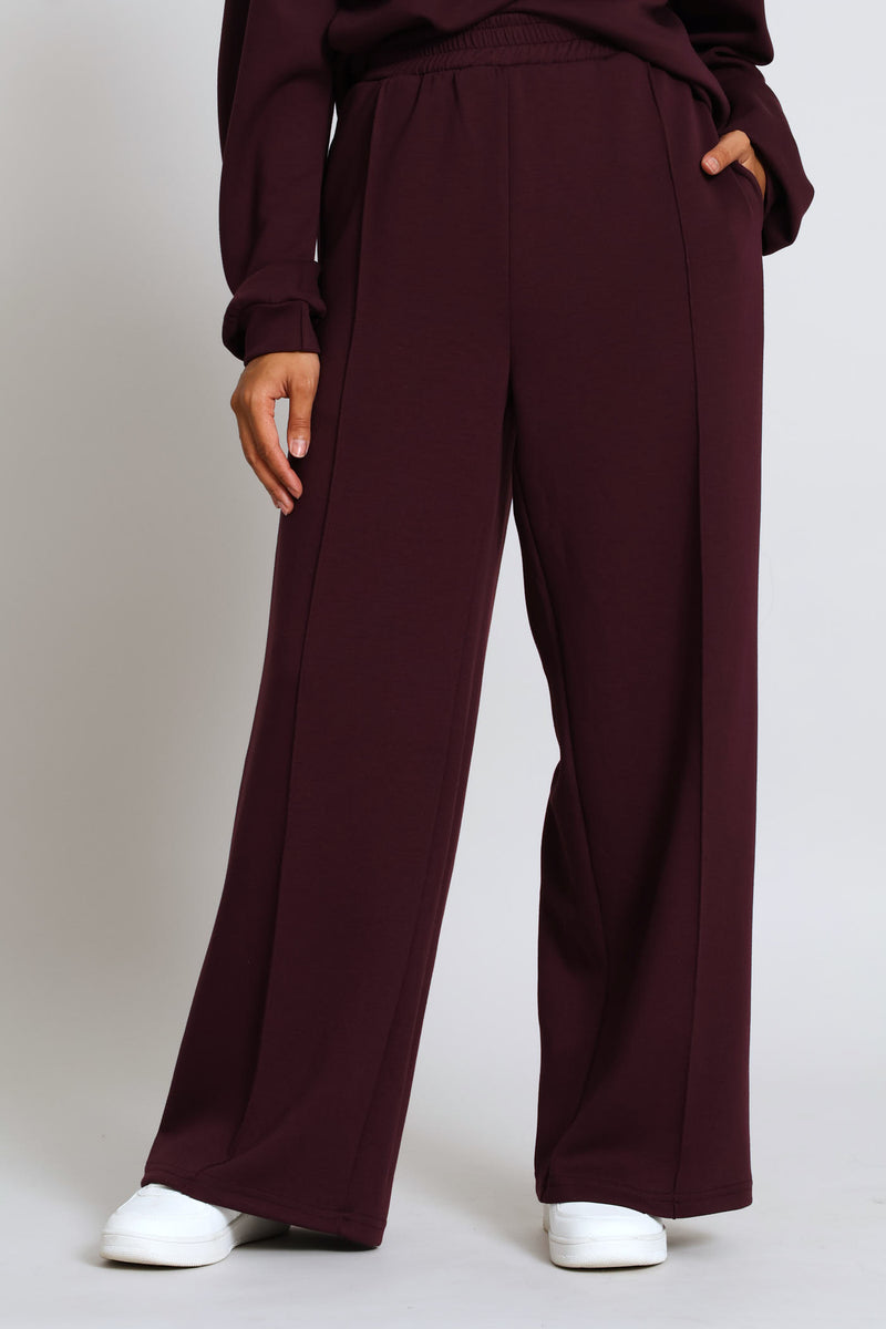 Plush Pintuck Wide Leg Pants - Burgundy