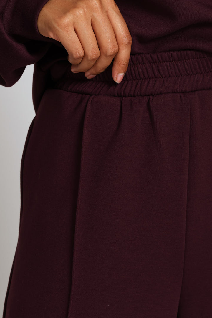 Plush Pintuck Wide Leg Pants - Burgundy