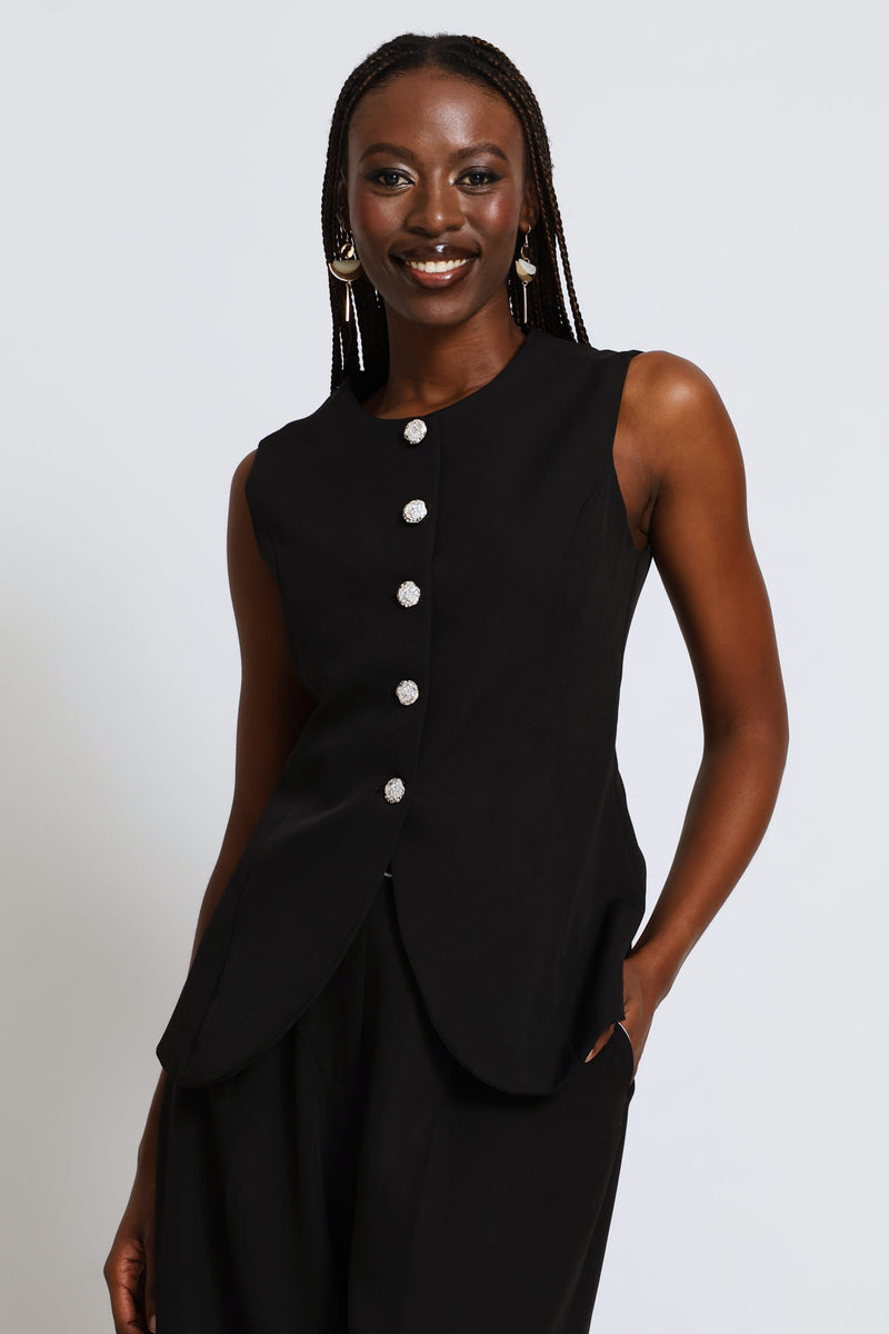 Curve Hem Waistcoat - Black