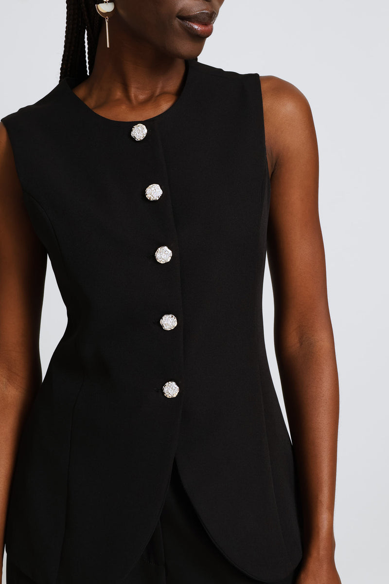 Curve Hem Waistcoat - Black