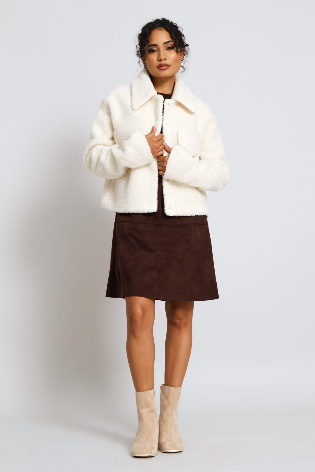 Suede Pinafore Mini Dress - Dark Chocolate