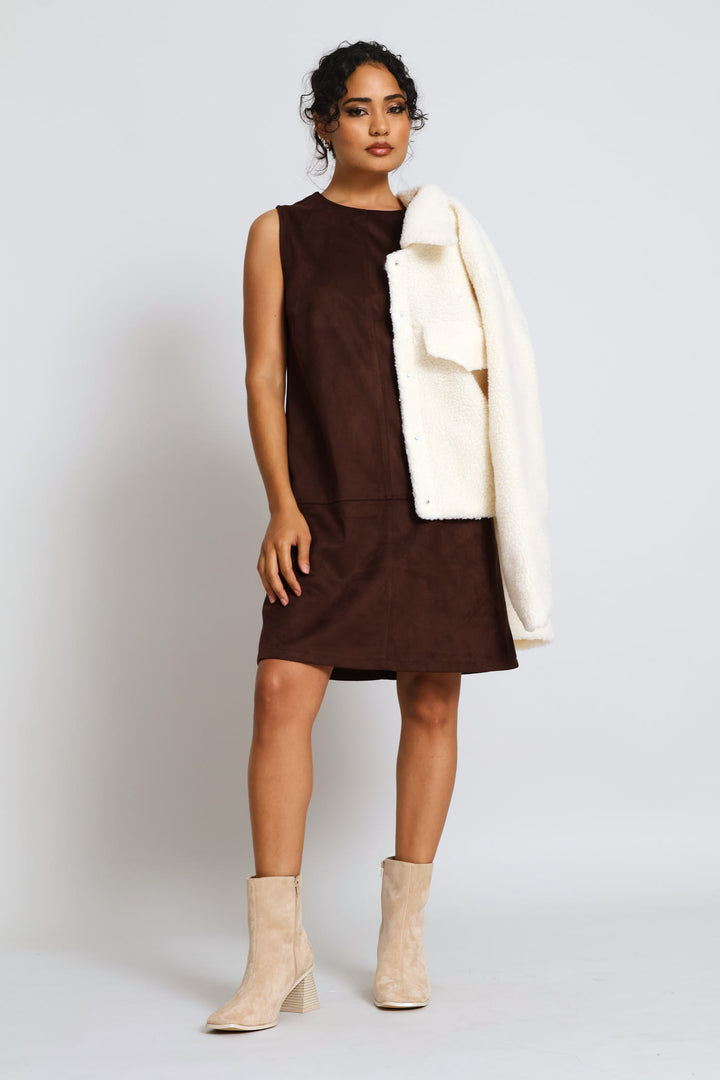 Suede Pinafore Mini Dress - Dark Chocolate