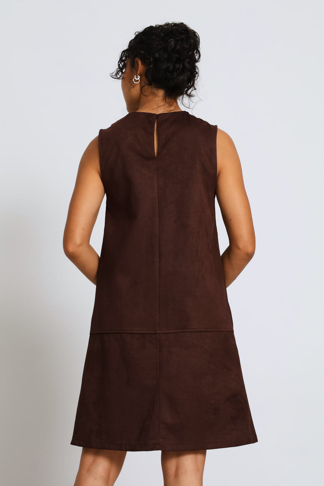 Suede Pinafore Mini Dress - Dark Chocolate