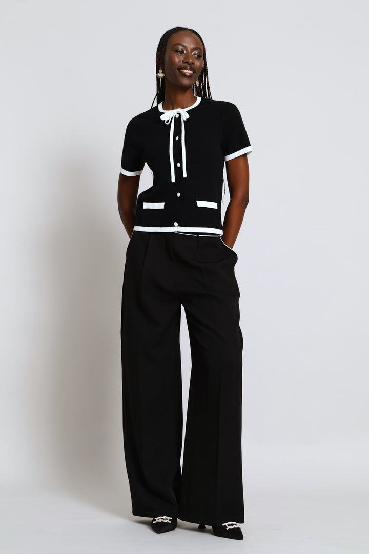 Contrast Tipped Wide Leg Pant - Black/White